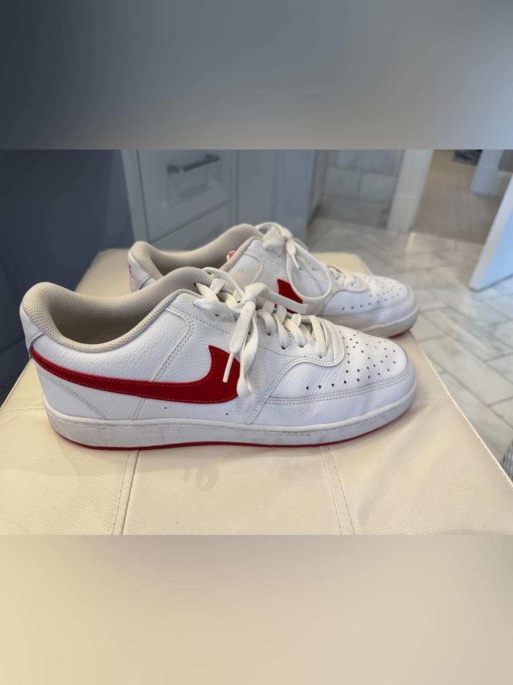 Nike Court Vision Low Top White University Red Swoosh men’s 11 Excellent